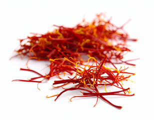 Fototapeta premium Saffron Threads Delicate Scarlet Strands on White Background