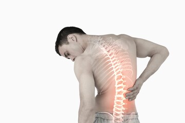 Highlighted spine of man with back pain