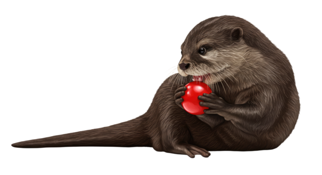 Playful Otter with Red Ball.