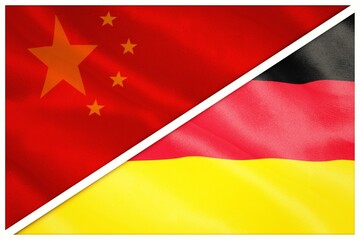 Close-up of Chinese and German flags