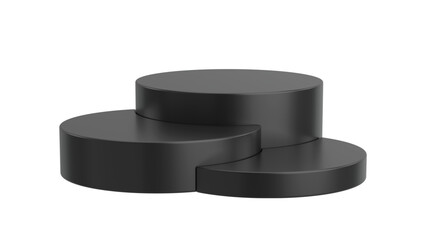 Sleek black cylindrical pedestals arranged in a modern tiered composition, perfect for showcasing products or creating a dramatic display on a Transparent Background.

