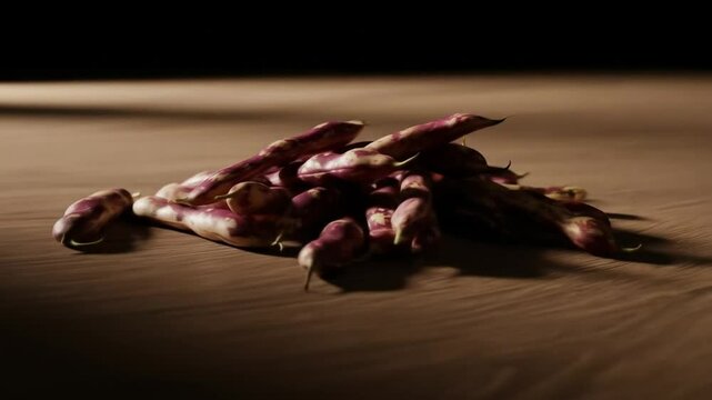 Fresh Cranberry Beans on Wooden Table