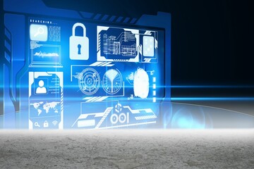 Glowing blue security interface