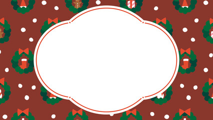 クリスマスリース模様のフレーム・背景素材（横向き16:9）