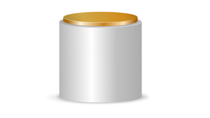 Minimalist white cylindrical pedestal with a golden top, ideal for elegant product display, awards, or spotlighting items on a clean Transparent Background.

