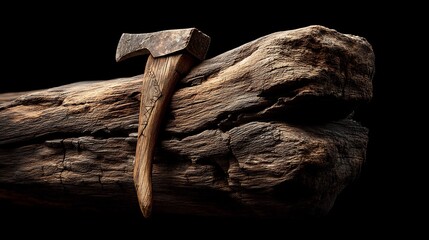 Axe embedded in rustic wood logs, symbolizing ruggedness and timeless craftsmanship