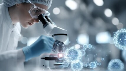 Science in the lab: A dedicated lab scientist is working, illuminated by microscope light as they delve into the intricate world of scientific inquiry. - Powered by Adobe