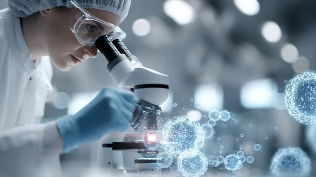 Science in the lab: A dedicated lab scientist is working, illuminated by microscope light as they delve into the intricate world of scientific inquiry.