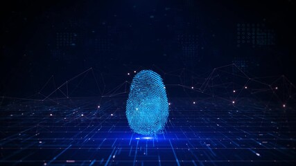 Fingerprint Binary Microchip Digital Fingerprint Security Tech Background Biometric Pattern, Lines Dots. biometric identity data protection. security, innovation technology against digital cyber crime - Powered by Adobe