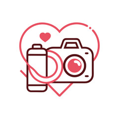 Camera Heart photographer logo design of Line art style