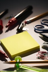 Students table with school supplies