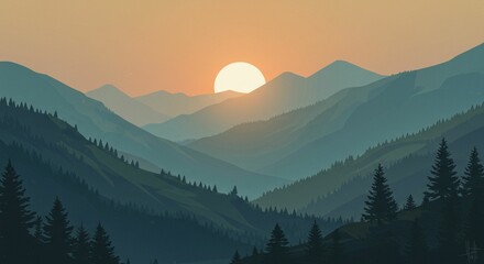 Obraz premium Mountain range sunset illustration