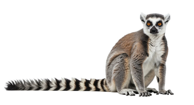 Ringtailed Lemur Sitting on White.