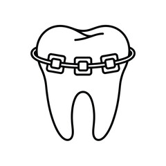 Tooth with Braces Outline Illustration for Orthodontics and Dental Care