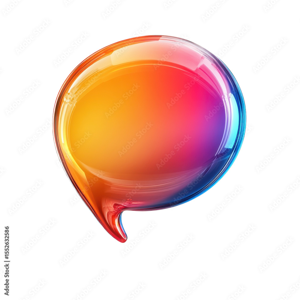 Fototapete colorful speech bubble icon 3d rendered image shiny glossy talk on transparent background