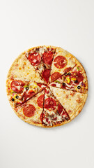 Mixed Topping Pizza on White Background
