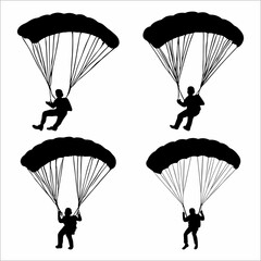 a collection of silhouettes of people parachuting