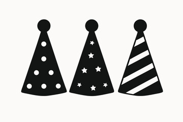 Party Hat Icons Polka Dot, Stars, Stripes - Celebration Clipart