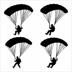 a collection of silhouettes of people parachuting