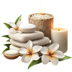 Tranquil Spa Retreat Soothing Candles Luxurious Towels Serene Flowers for on transparent background