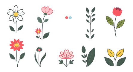 Colorful flower icons, Spring flowers set, Decorative floral icons, Blossom icons, Line flower icons, Cute flower icons, Garden flower set, Simple flower shapes, Elegant floral icons, Iconic flowers c