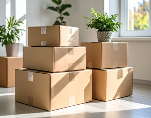 Moving Day Stacked Cardboard Boxes Ready for a New Home