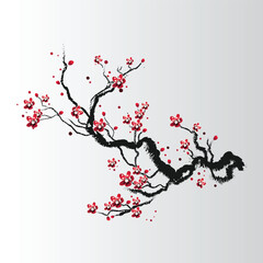 Vector illustration of a cherry blossom tree in full bloom, ideal for seasonal designs, backgrounds, invitations, and floral-themed projects. Beautiful, delicate, and versatile.