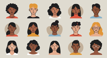 Diverse avatar portrait collection representing people characters