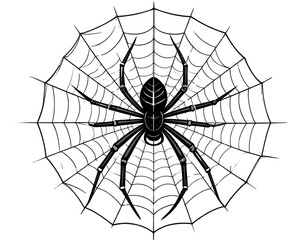 Obraz premium Minimal Silhouette of Spider with Long Legs Centered in Geometric Web Pattern, Isolated on Transparent Background