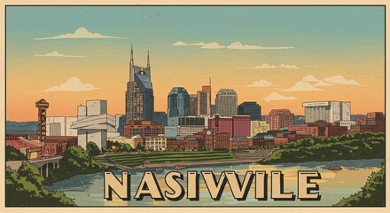 Obraz premium Nashville skyline retro illustration