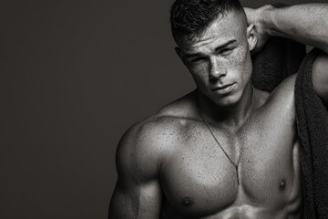 Gay Muscular. Young Male Athlete Model Reflecting Masculinity and Strength
