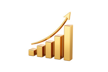 Golden Growing bar graphs and arrow - Financial analysis, business finance concept