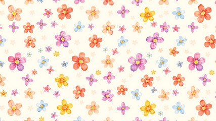Watercolor floral seamless pattern featuring colorful flowers on a cream background