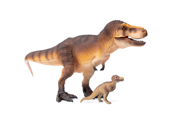 T-rex Dinosaur toy. Tyrannosaurus rex with baby isolated on white background.
