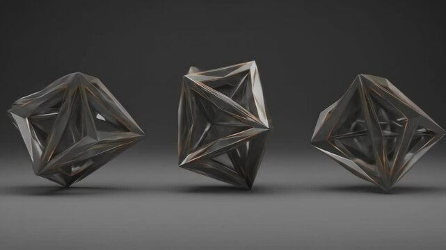 Metallic Futuristic Geometric Objects Floating in Abstract Space