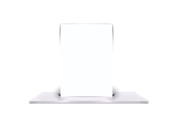 A minimalistic white pedestal displaying an empty rectangular object, suggesting a focus on simplicity and presentation.