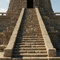 Ancient Stone Pyramid with Steep Stairs and Open Entranceway