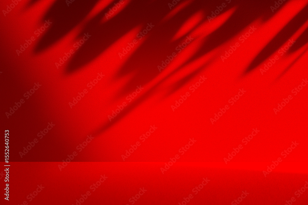 Poster Wall interior background, studio and backdrops show products.with shadow from window color Red background for text insertion and presentation product