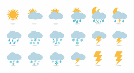 Obraz premium Weather forecast symbols sun rain cloud icons