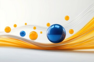 Abstract design of team dynamics with blue leader ball and trailing yellow orbs
