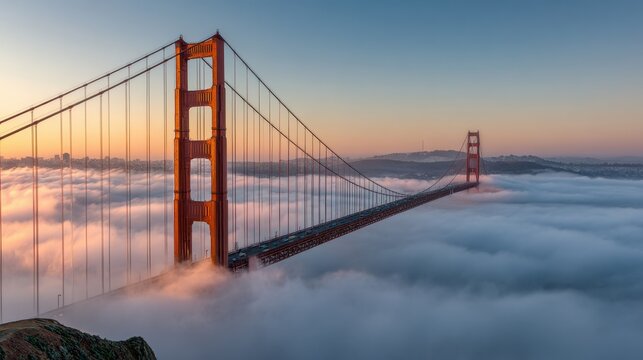 Golden Gate Bridge Clouds. Sunset Evening View of the Famous Landmark in California