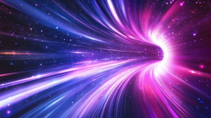 Obraz premium A cosmic-inspired abstract scene with swirling light trails, radiant stars, and shades of purple, pink, and blue, creating a sense of wonder and exploration