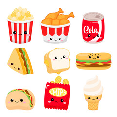 Cute fast food characters collection clip art