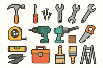 Obraz premium Colorful hand tools collection for diy projects and home repairs