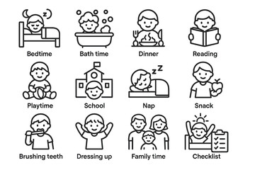 Daily activities of children: bedtime, bath time, and school