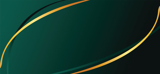Luxury emerald green abstract background with elegant golden lines and gradient vector illustration