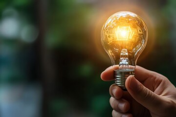 High Tech Lightbulb. Idea to Enlighten Money with Investment. Businessman Holding Bright Dollar Light Bulb