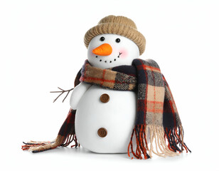 Adorable Handmade Snowman Figure Festive Winter Charm with Plaid Scarf and Carrot Nose