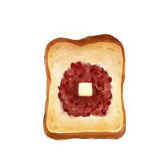 美味しそうな山型パンの名古屋名物小倉トースト　リアルな水彩風