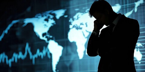 Silhouette of man in suit and tie with head The global recession economic crisis